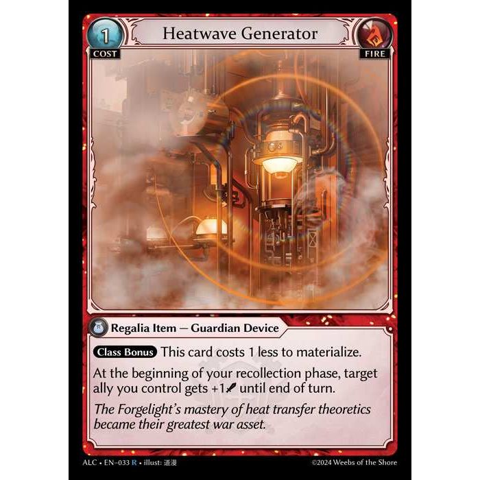 [Alter版] [Fire] Heatwave Generator [ALC033-R]

[Grand Archive TCG]