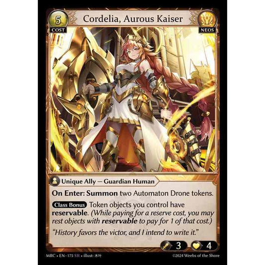 [Neos] Cordelia, Aurous Kaiser [MRC175-SR]

[Grand Archive TCG]