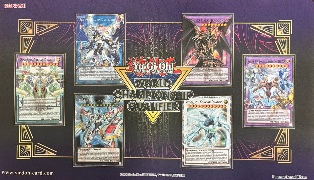 【遊戯王】 プレイマット 超魔導竜騎士－ドラグーン・オブ・レッドアイズ＆Wake Up Your E・HERO＆シューティング・クェーサー・ドラゴン＆No.99 希望皇ホープドラグナー＆覇王天龍オッドアイズ・アークレイ・ドラゴン＆ファイアウォール・ドラゴン・シンギュラリティ (WCQ) (袋なし)  プレイマット - 遊戯王