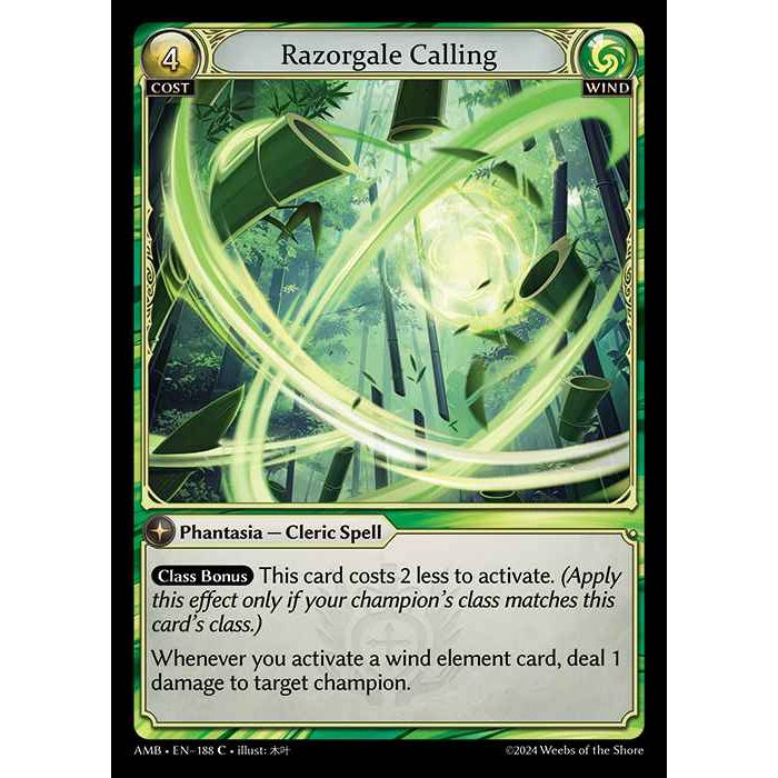 [Wind] Razorgale Calling [AMB188-C]

[Grand Archive TCG]