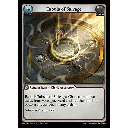 【FOIL】[Norm] Tabula of Salvage [HVN-018-R][Grand Archive TCG]